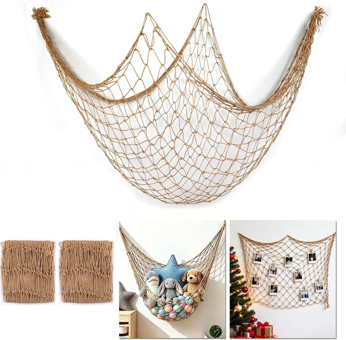 2PCS Fish Net Decorations, Nautical Netting for Beach Décor