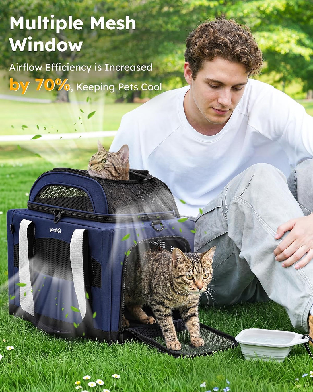 Pecute Cat Carrier, Top Expandable Dog Crate for Travel
