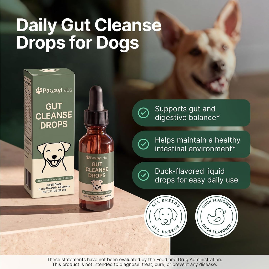 Dog Gut Support Drops, Digestive & Microbiome Support, 2 Fl Oz
