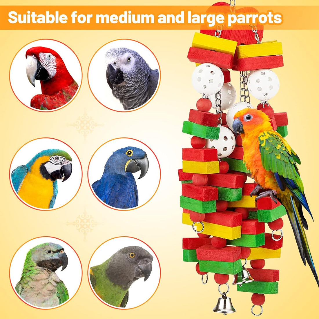 MEWTOGO Large Bird Parrot Toys for Cockatoos African Grey Macaws