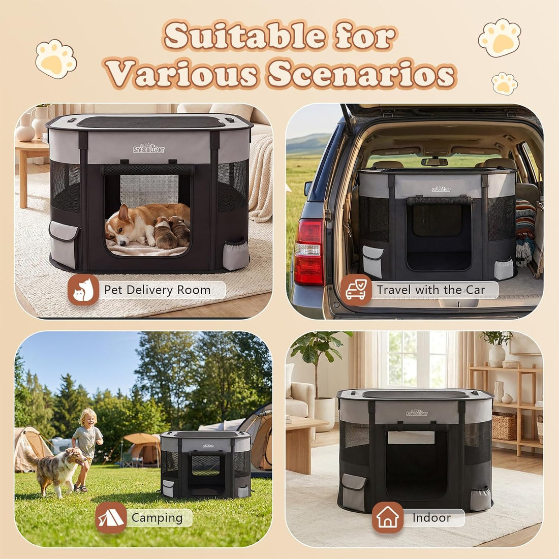 Portable Dog Cat Playpen, Foldable Dog Crate Kennel Tent for Puppy