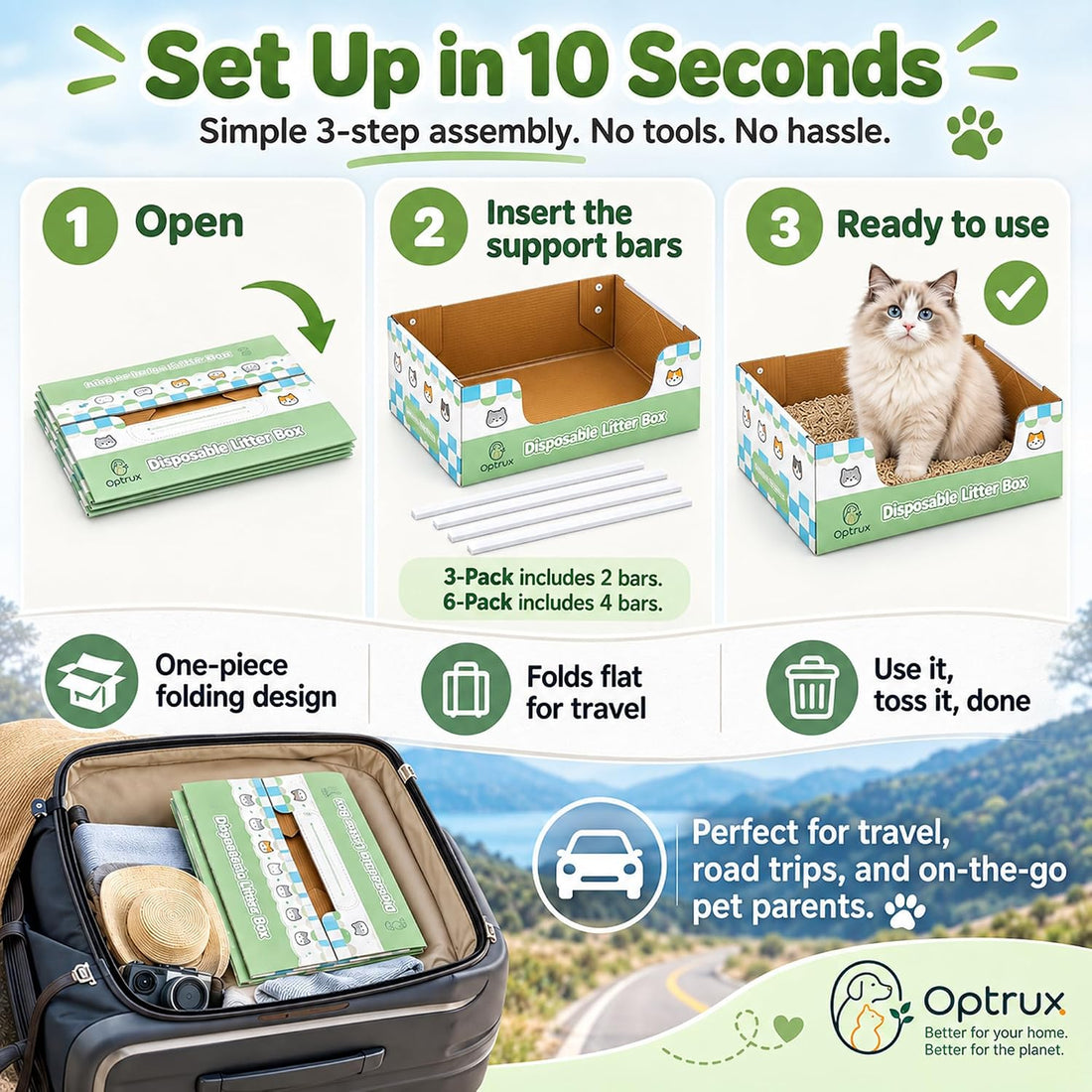 6-Pack Disposable Litter Box with Waterproof Coating, Medium