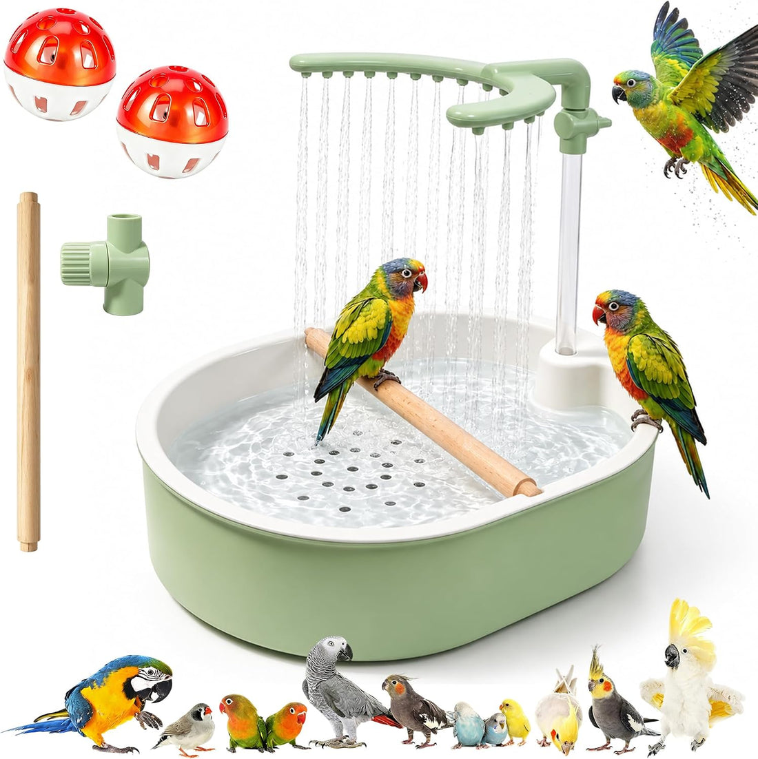 Indoor Bird Bath Fountain, Automatic Dual Rainfall Parrot Shower