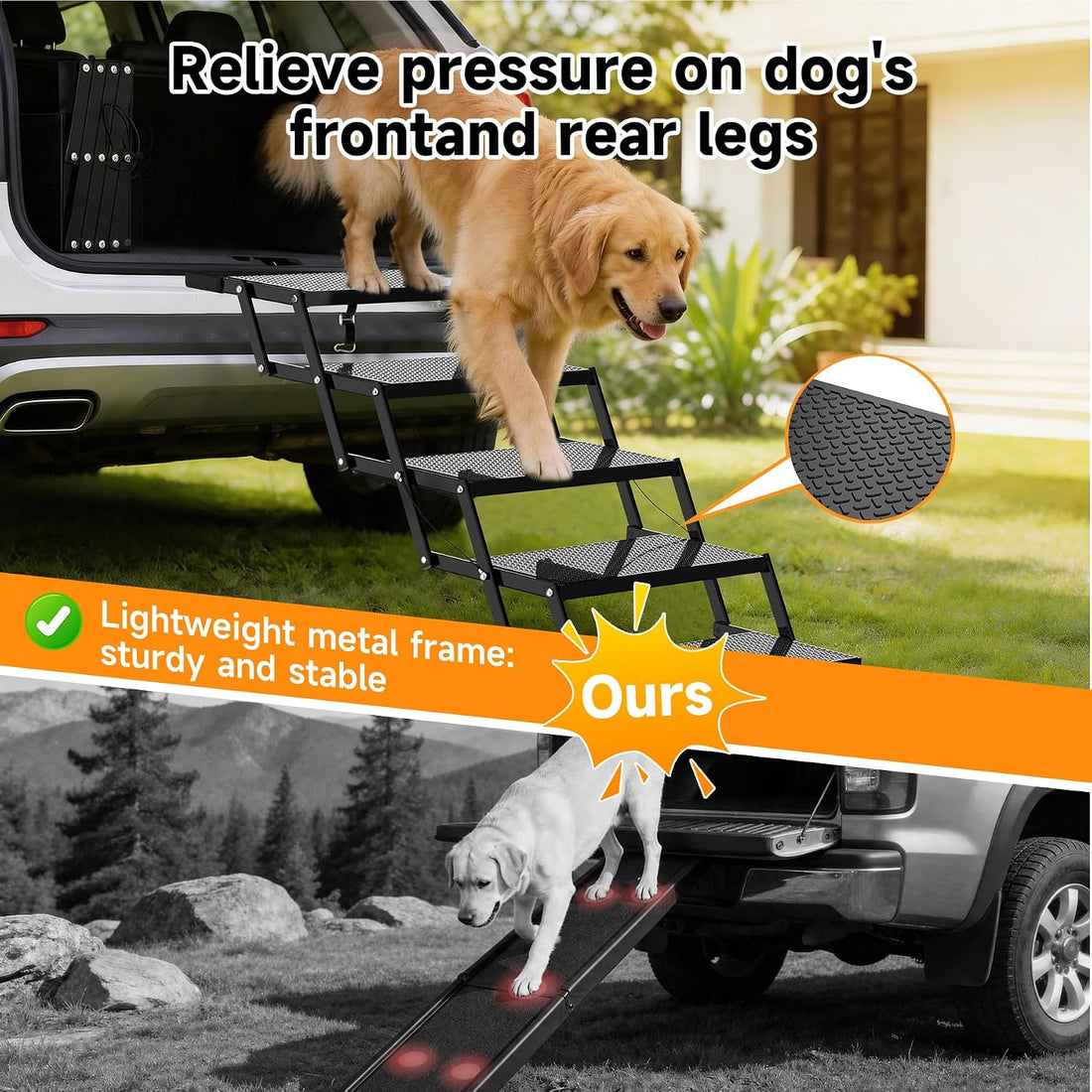 5-Step Dog Stairs for Car, Foldable Pet Steps for Large Dogs
