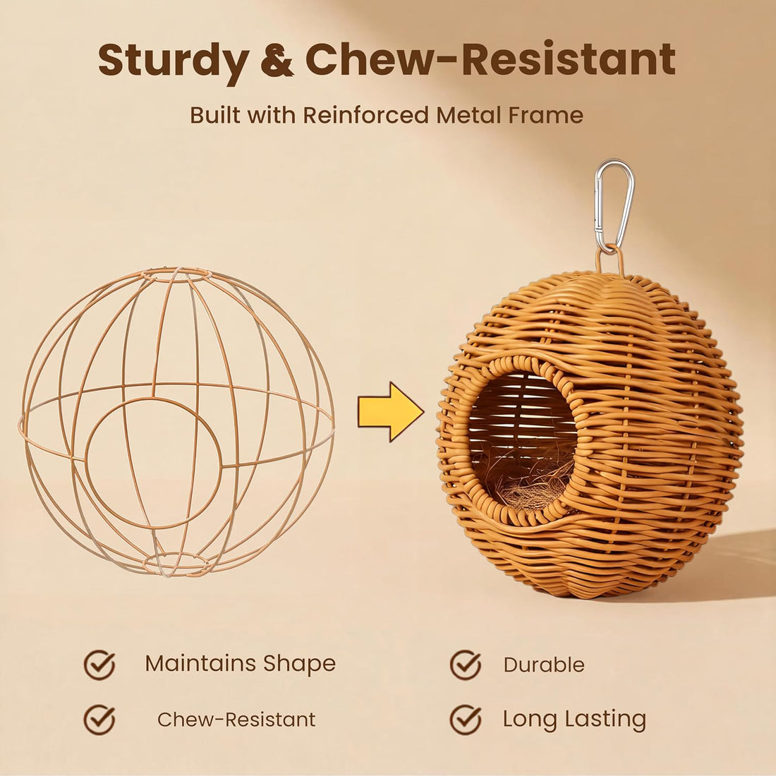 Bird Nest for Cage, Hanging Rattan Parakeet Nest，Washable Breathable