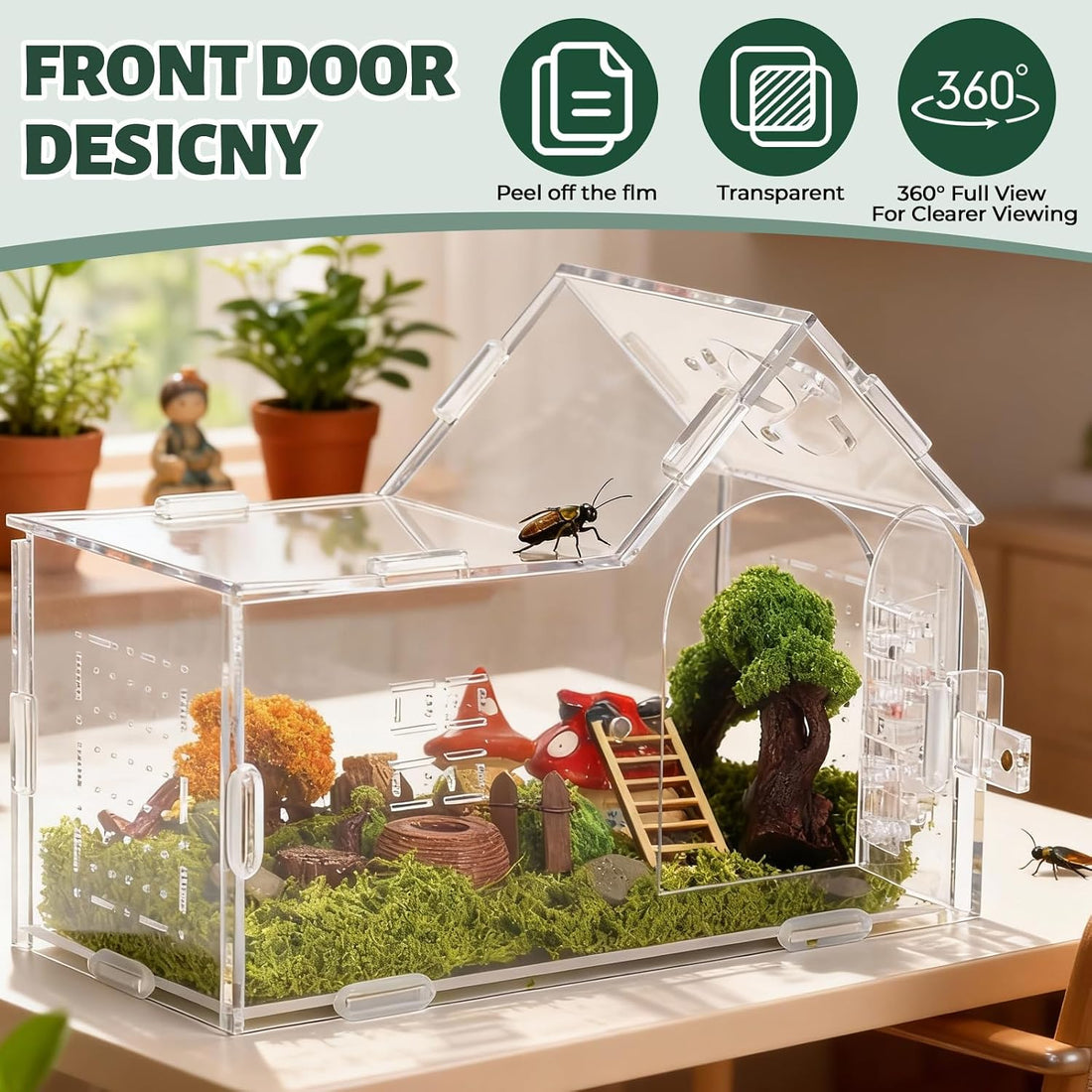Acrylic Jumping Spider Enclosure, House-Shaped Clear Insect Terrarium