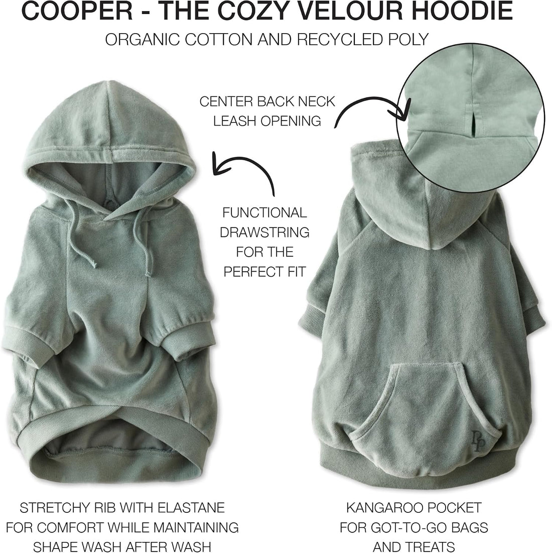 Pet Passion Cooper II Dog Hoodie, Sage, Large
