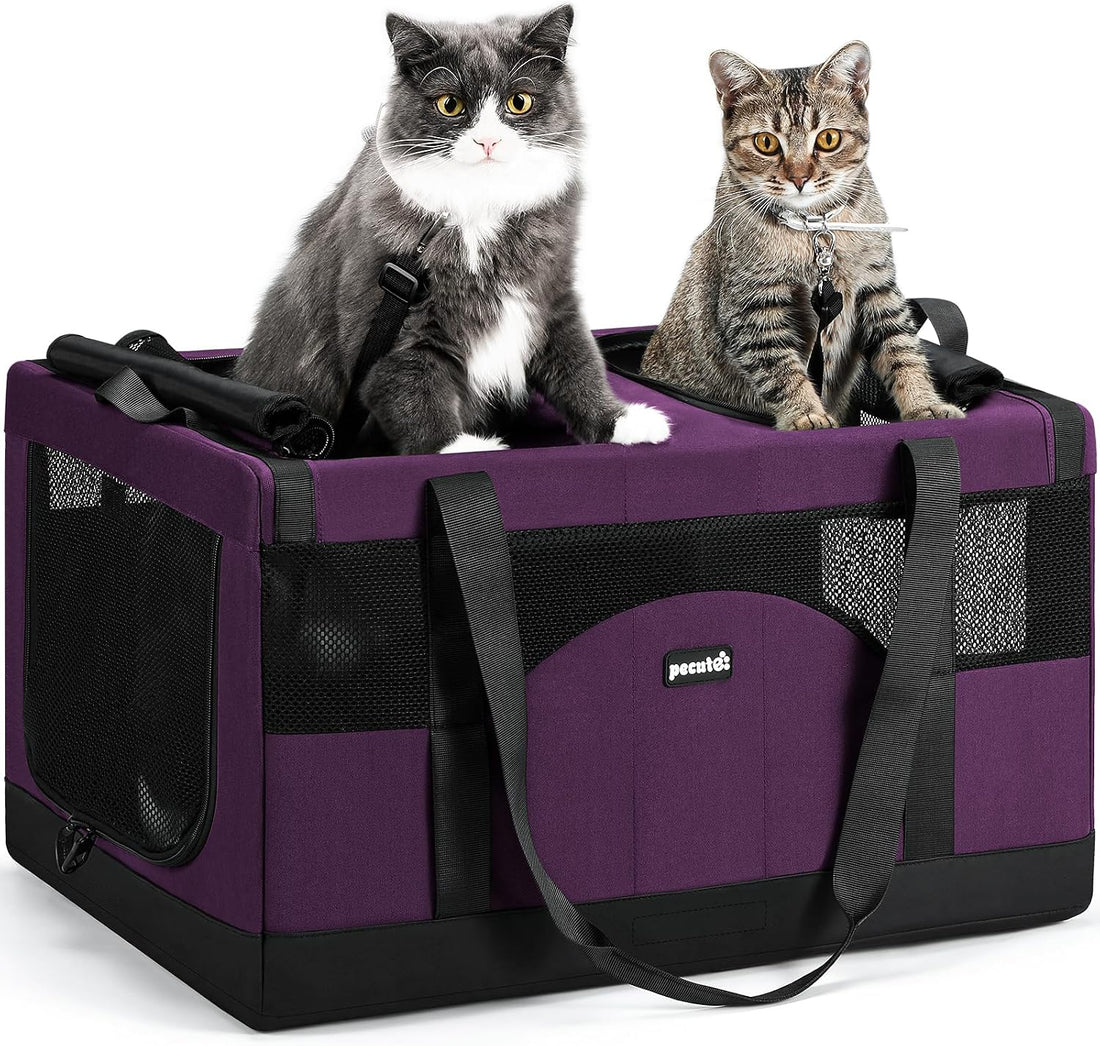 Pecute Large Cat Carrier, Soft Double Pet Crate for 2 Cats Travel