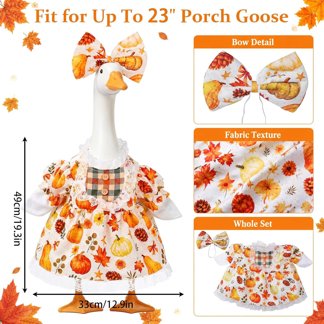 hoyuwak Fall Porch Goose Outfit Autumn Maple Leaf Goose Dress with Bow