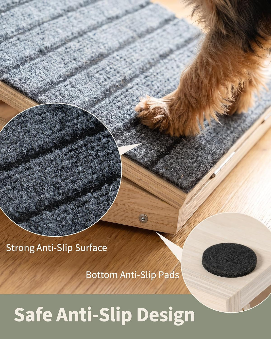 Dog Ramp for Stairs Adjustable, Non-Slip Wooden Pet Steps
