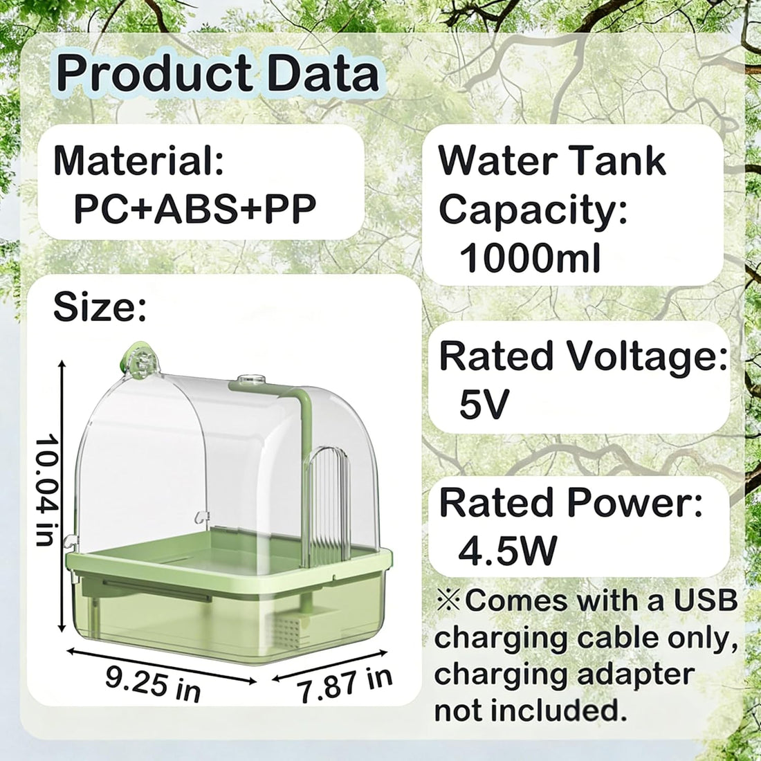 Bird Bath for Cage with Pump, Parrot Shower Bathtub Running Water