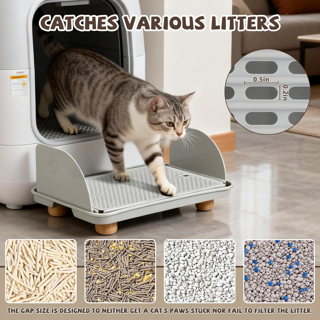 Cat Litter Box Step, Cat Ramp for Litter Box with Baffles, Gray