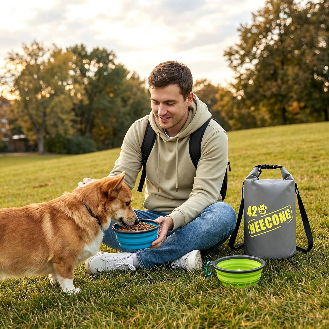 NEECONG Dog Food Travel Bag With Collapsible Travel Bowls