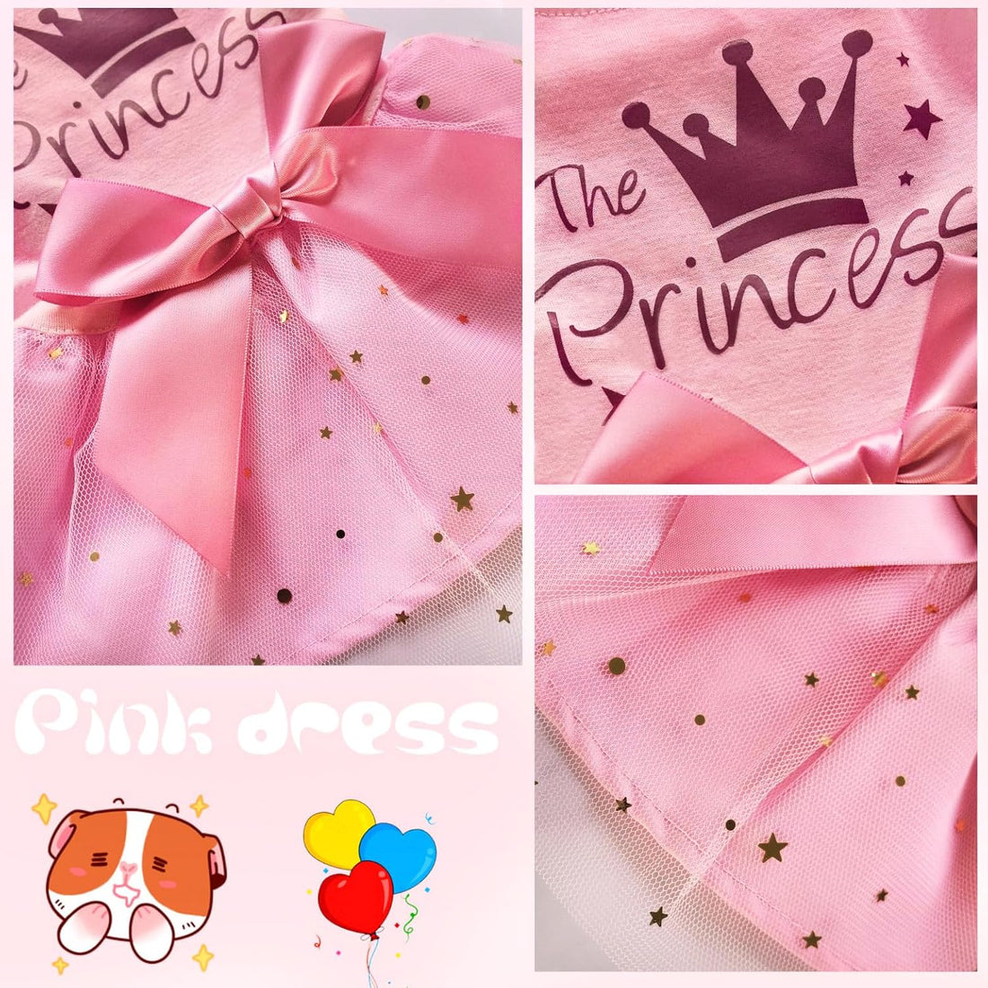 Idepet Princess Dog Dress Puppy Skirt Pet Apparel Birthday Tutu