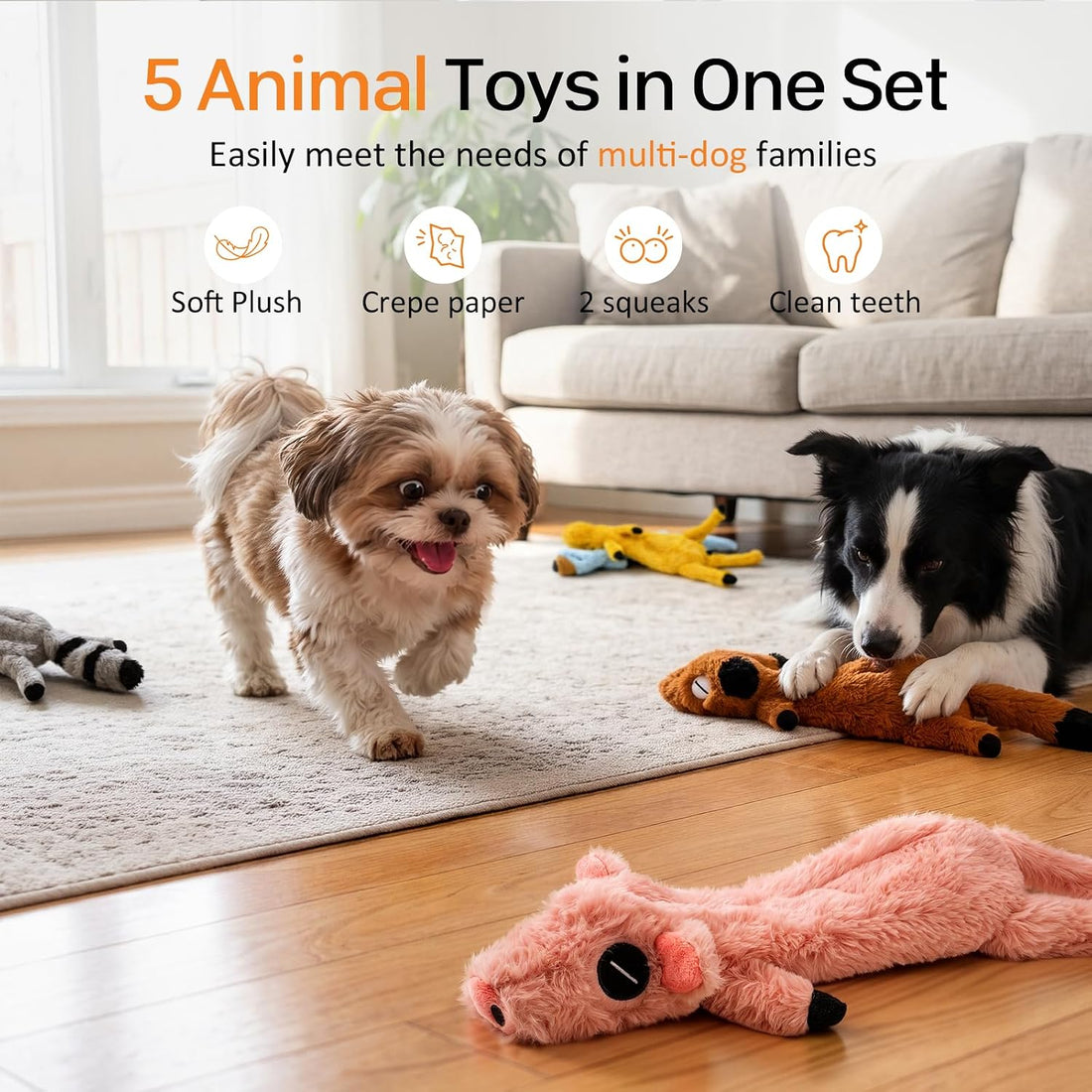 5-Pack Unstuffed Dog Toys - Keep Dogs Busy Without the Mess