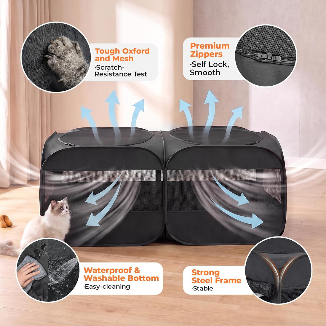 2-in-1 Dog Playpen Portable Cat Playpen, Non-Separable, No Assembly