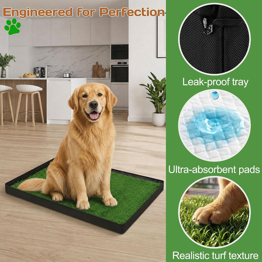Dog Grass Pad with Tray 32"x22" Dog Potty Grass with 8pc Pee Pads