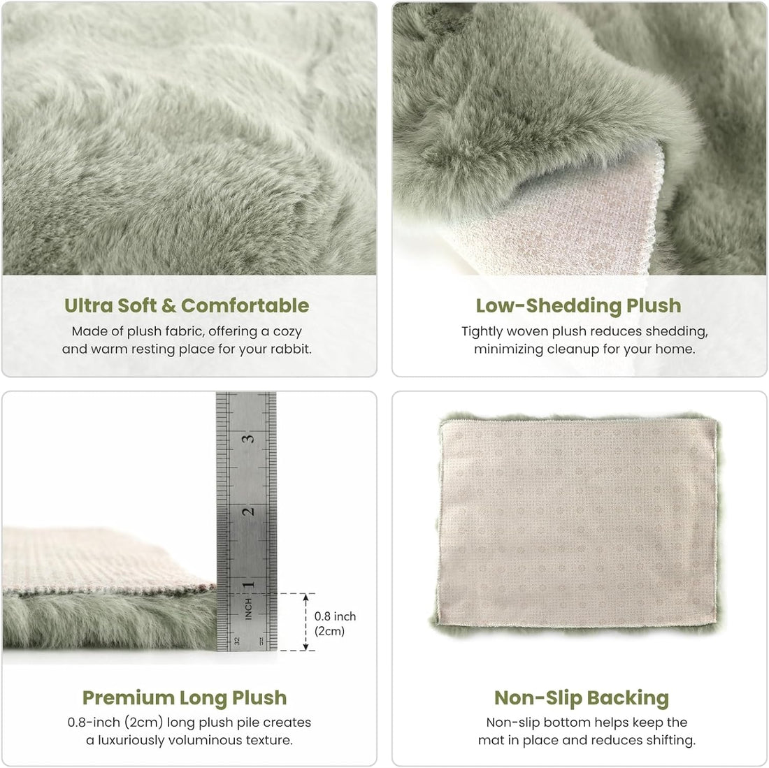 2 Pack Rabbit Mat, Soft Plush Bunny Bedding with Non-Slip Bottom