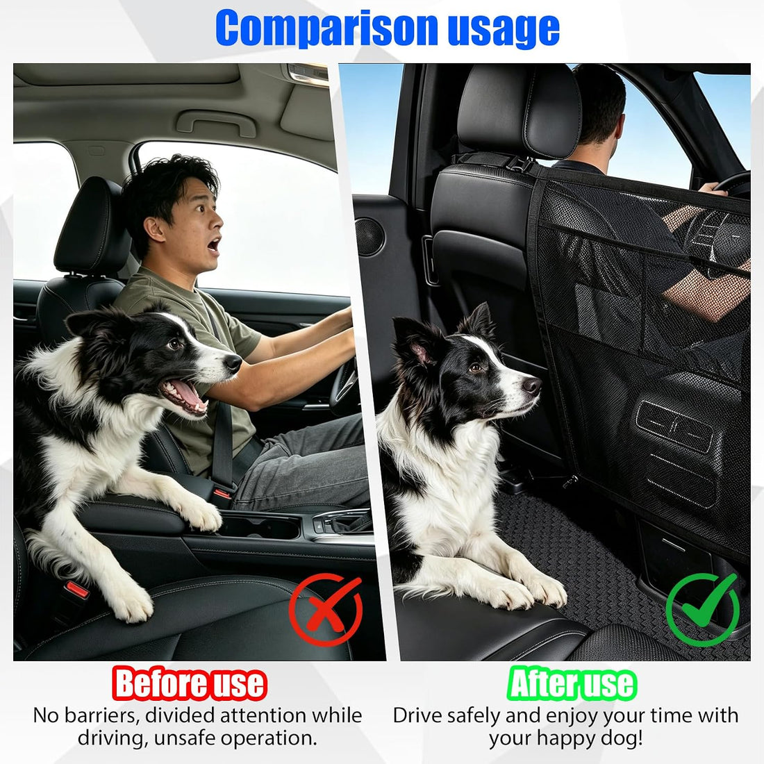 Dog Car Barrier for Backseat Safety with Mesh Storage Pocket