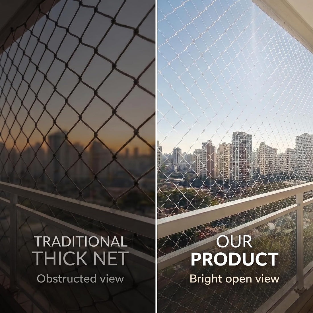 Cat Safety Net for Balconies, White Nylon Mesh for Windows & Railings