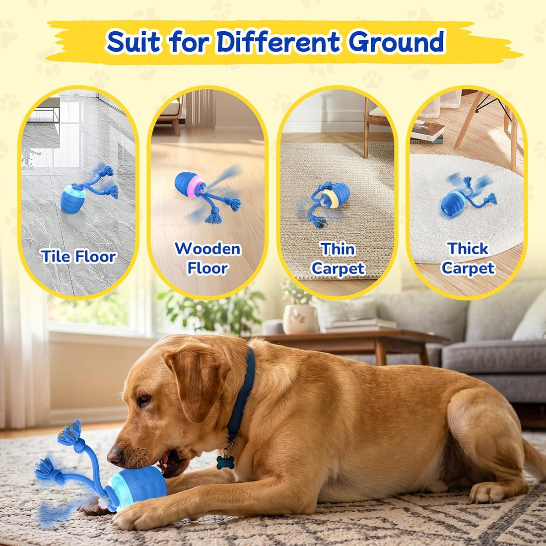 Interactive Dog Toys, Automatic Rolling Dogs Toy with Rope