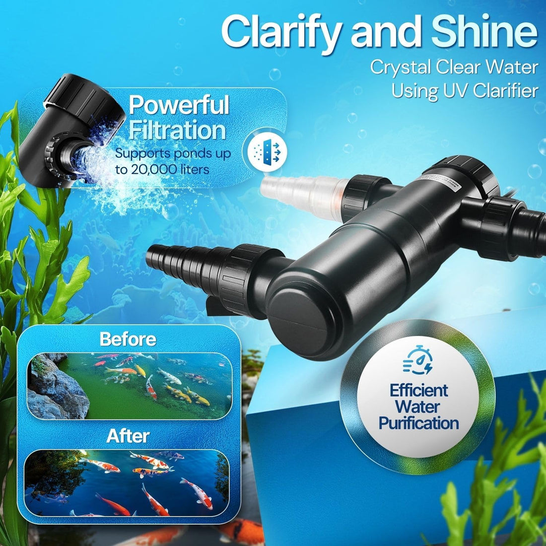 Flexzion 18W UV Pond Light Clarifier for Outdoor Koi Ponds