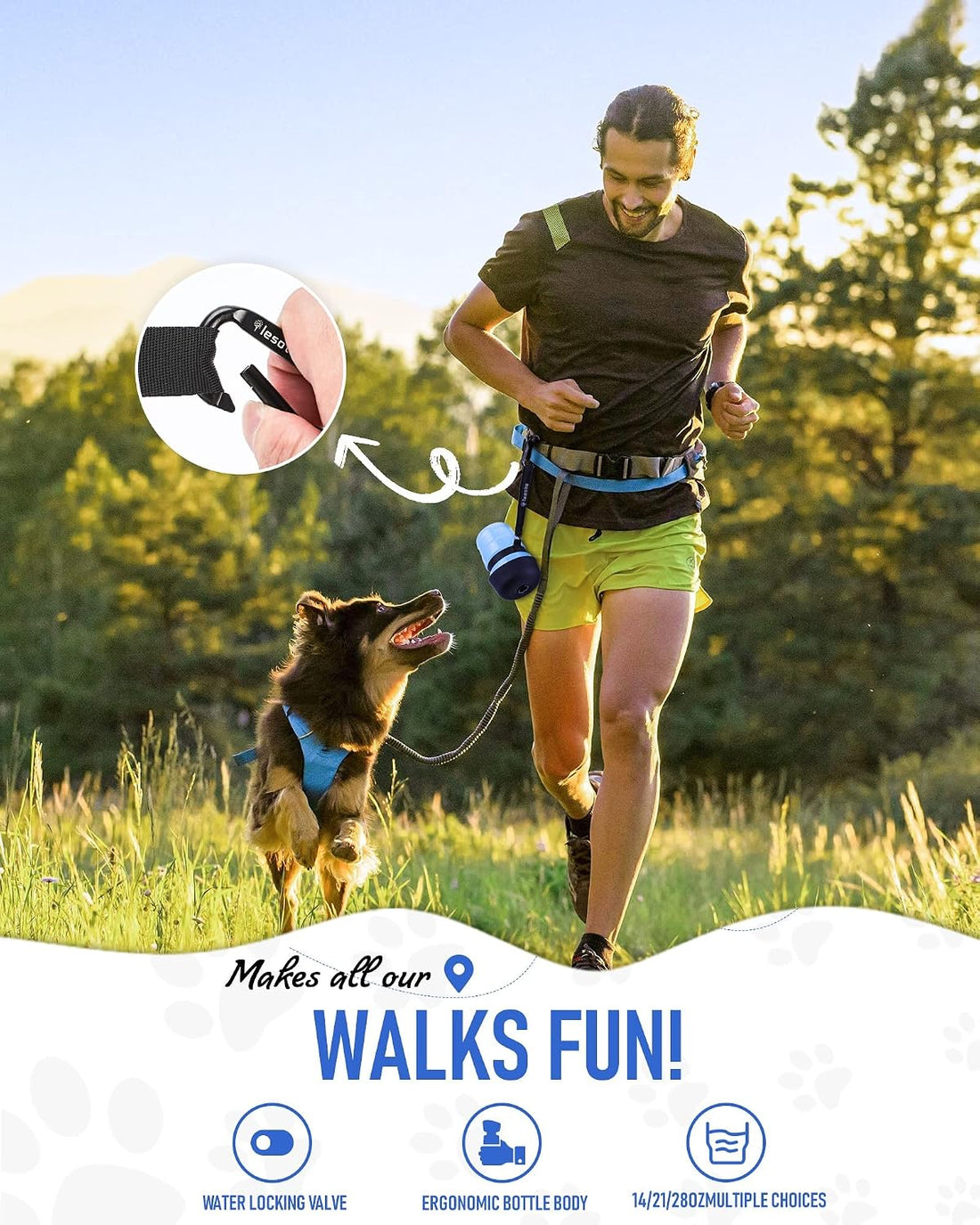 lesotc Dog Water Bottle, Portable Water Dispenser with Bowl