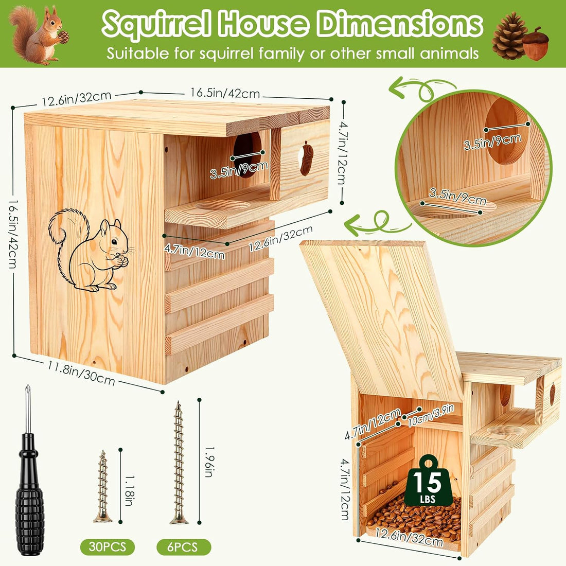 Squirrel House for Outside with Predator Guard,16.5" Squirrel Nesting