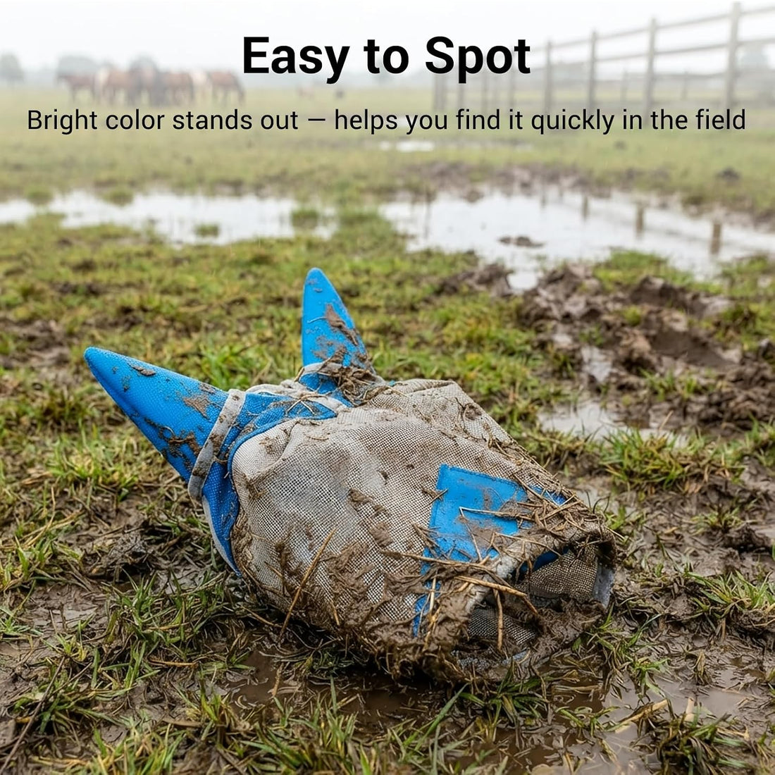 Horse Fly Mask with Ears, UV Block Breathable Mesh (Blue, L)