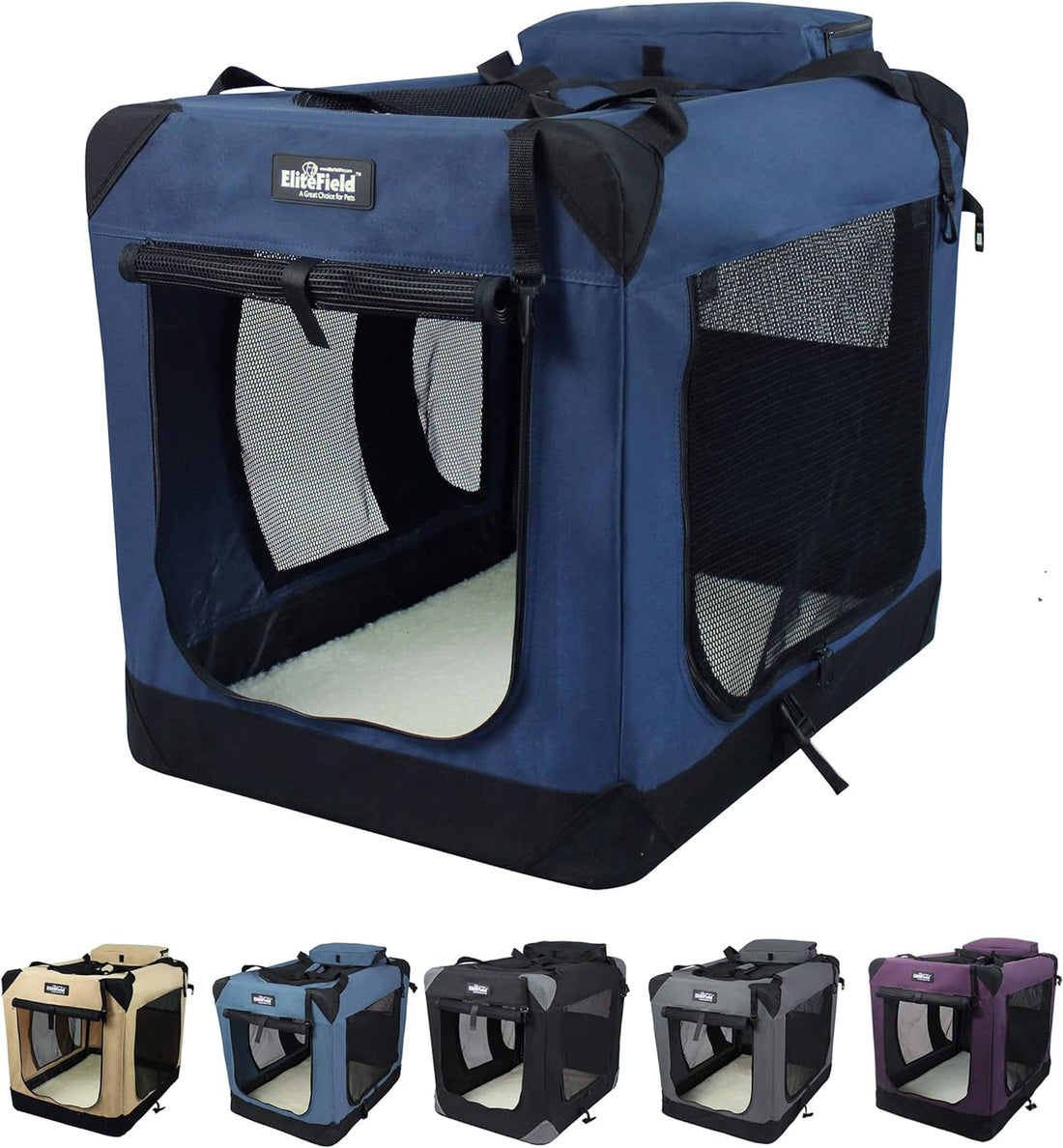 EliteField 3-Door Soft Dog Crate with Bed & Carrying Bag