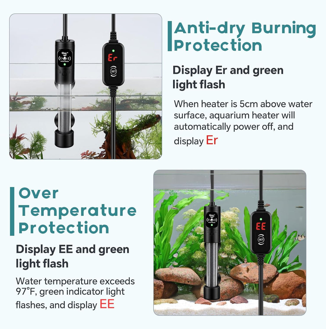 hygger 50W Submersible Aquarium Heater with Digital Temperature