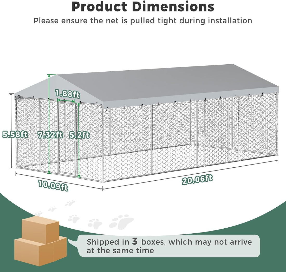 Lyromix Upgraded 20×10×5.6FT Outdoor Dog Kennel with Roof for Backyard