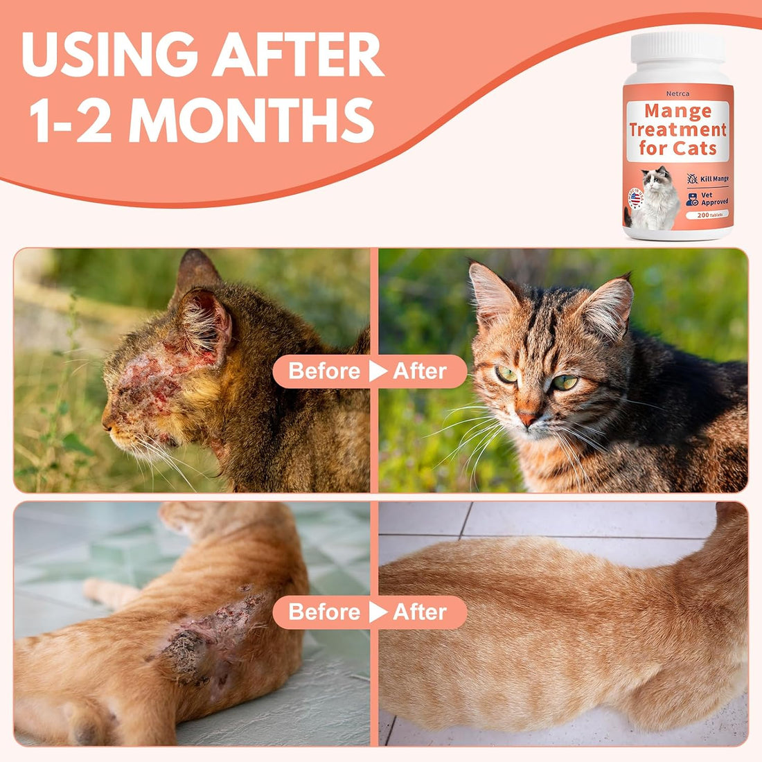 Netrca Mange Treatment Cats, Hair Regrowth, Skin Repair