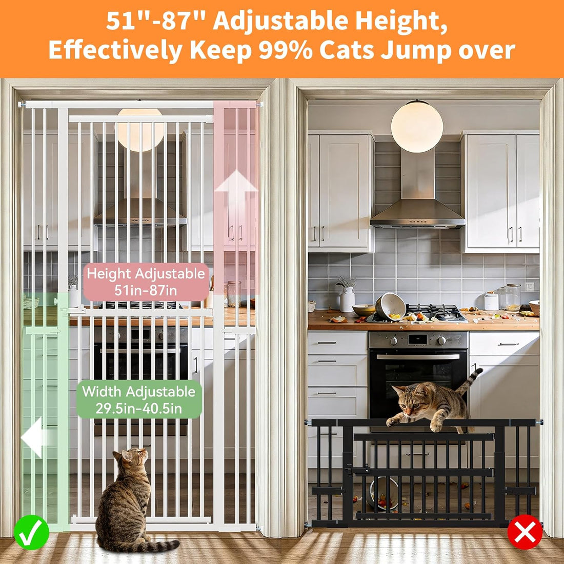 Snuowu 51"-87" Extra Tall Pet Gate for Cats
