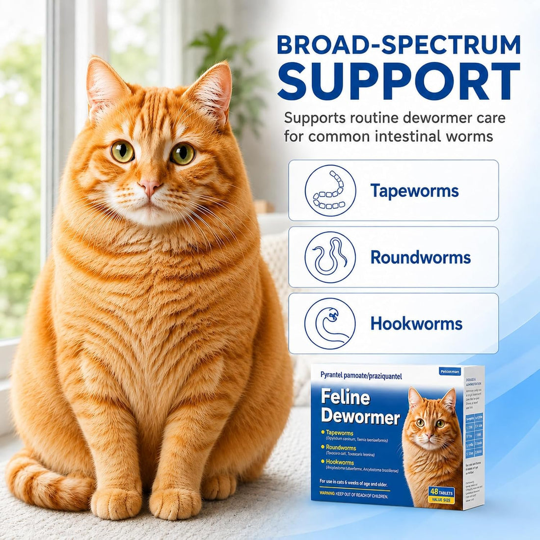 Dewormer for Cats & Kittens, Broad Spectrum Cat Dewormer for Tapeworms