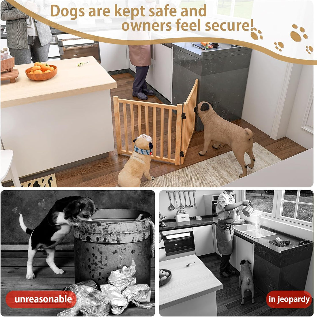 Wooden Freestanding Dog Gates Indoor- 23" Height 2 Panels