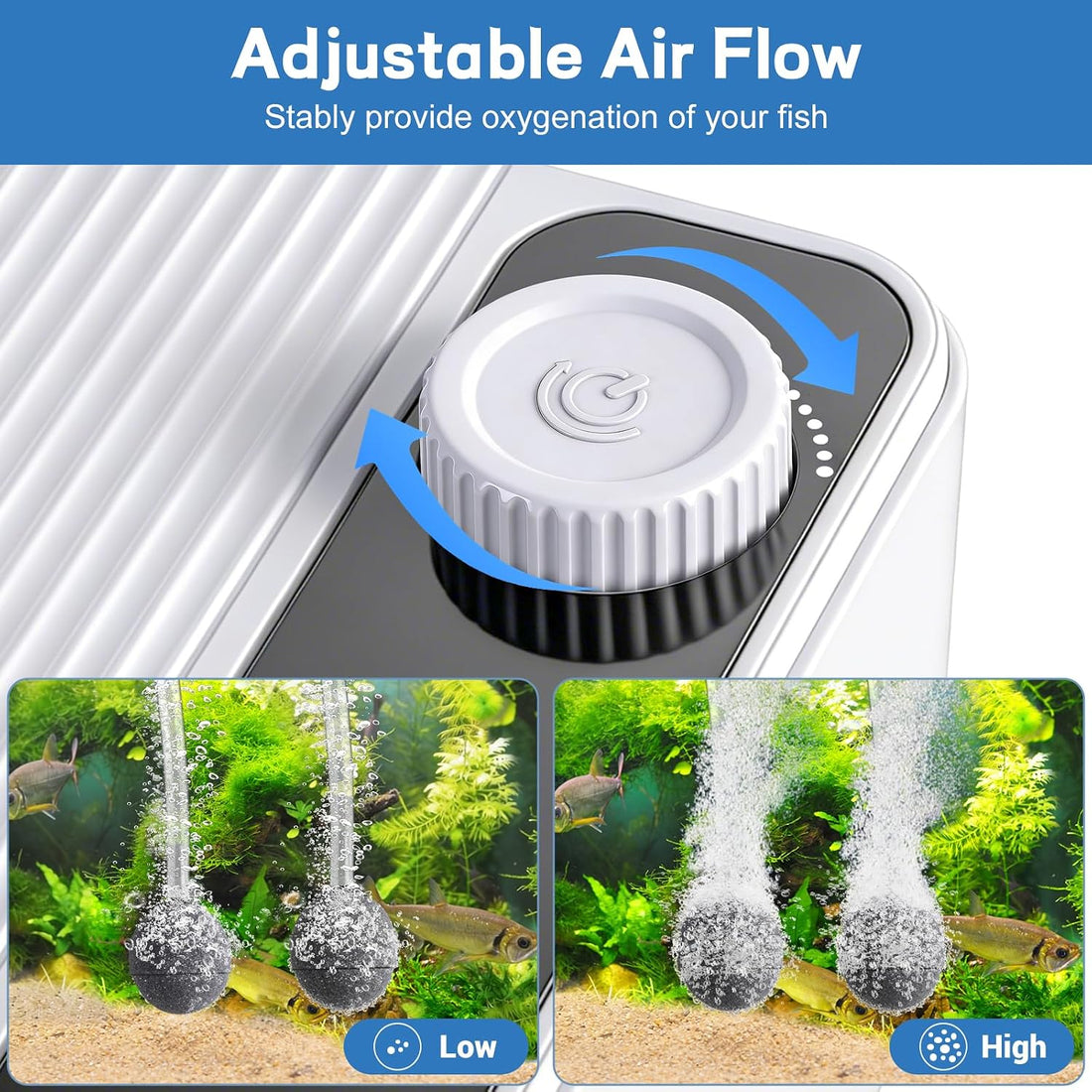 Aquarium Air Pump, Quiet Powerful Fish Tank Air Pump
