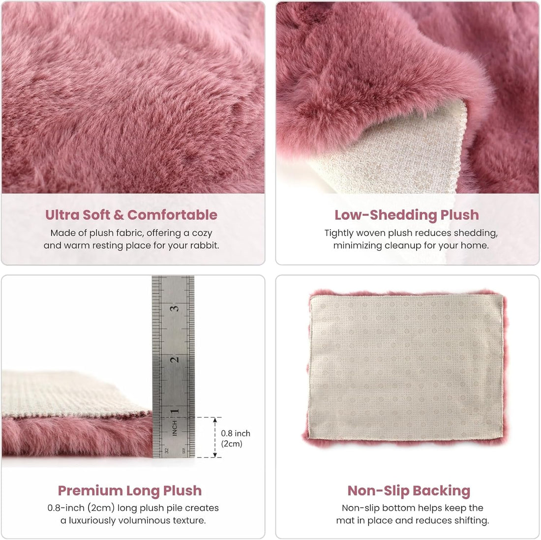 2 Pack Rabbit Mat, Soft Plush Bunny Bedding with Non-Slip Bottom