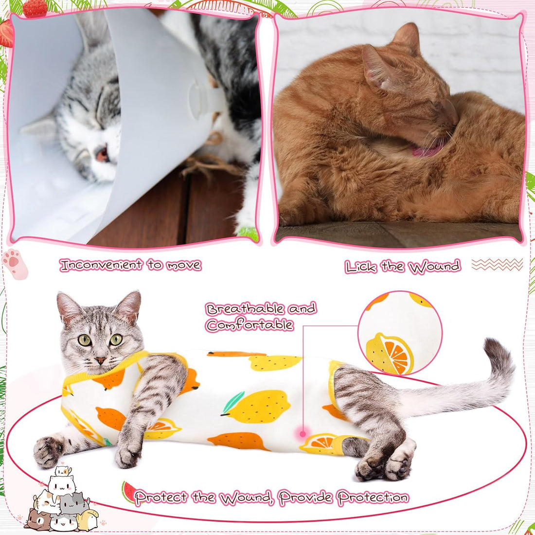 Nuanchu 3 Pieces Cat Recovery Suit Kitten Recovery Suit E-Collar