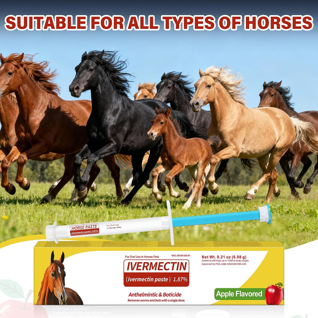 Horse Paste 1.87% – 4 Pack (6.08g Each) Apple Flavored Oral for Horses