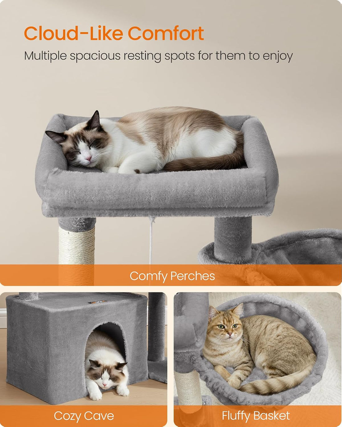 Feandrea Cat Tree, 33.8" Cat Tower, Scratching Posts and Ramp