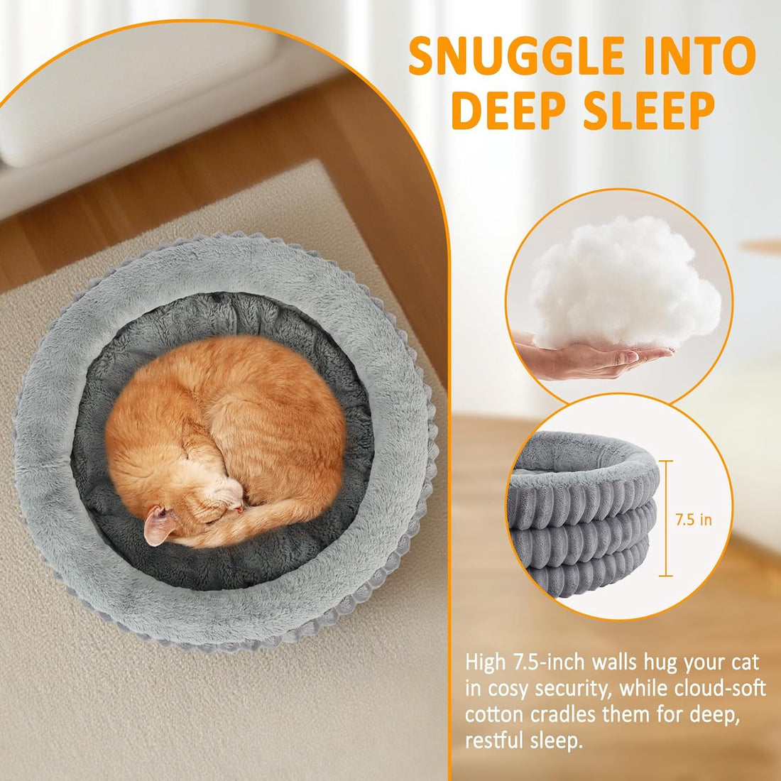 Heated Cat Bed Indoor, 20" Round Donut Deep Sleep Calming Heated Pet