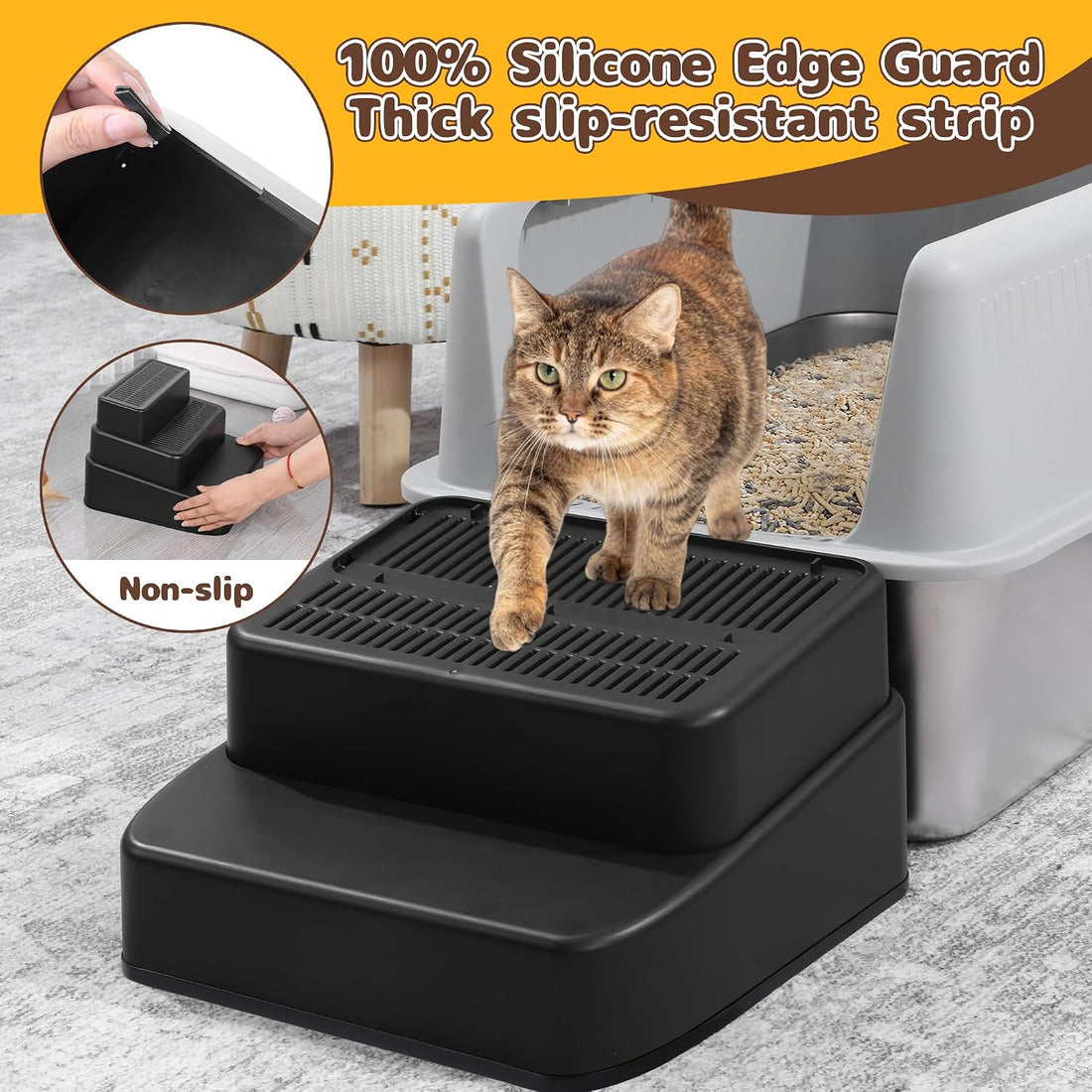 BALAPET Adjustable 3 Steps Litter Box Ramp with Filter Function