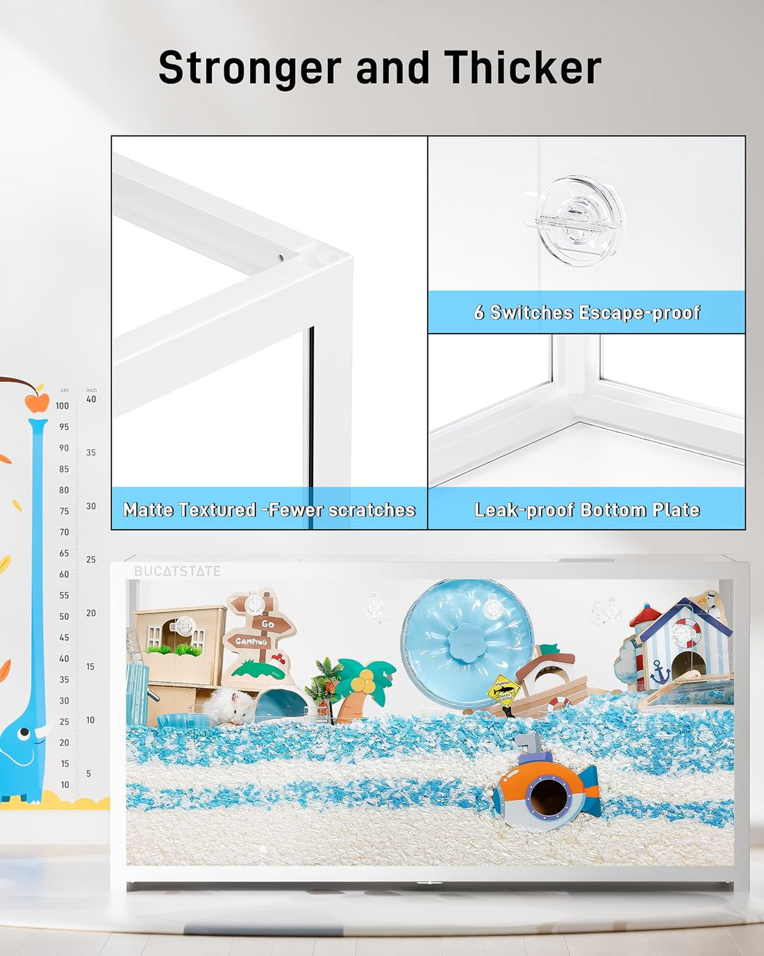 BUCATSTATE Hamster Cage 3.0, Large Hamster Enclosure (47in, White)