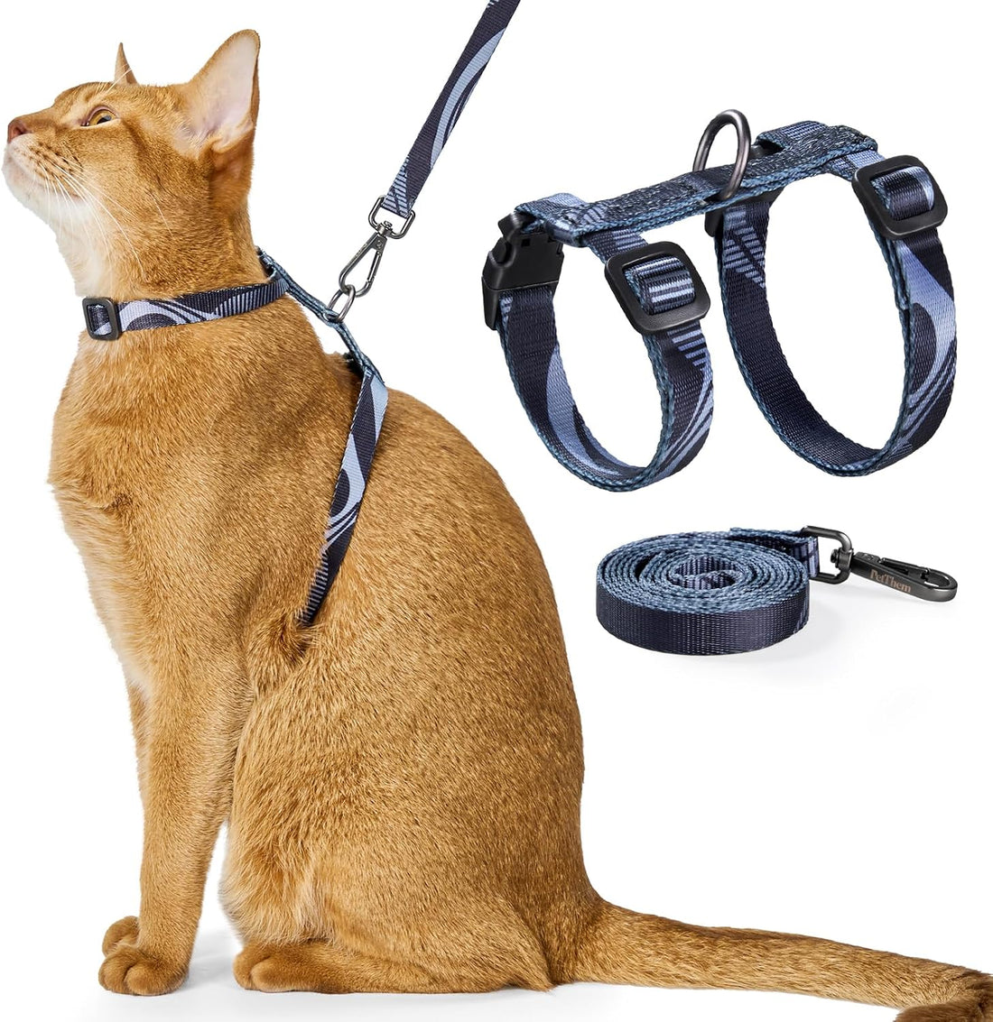 PetThem Adjustable Cat Harness and Leash Set Escape Proof (Black)