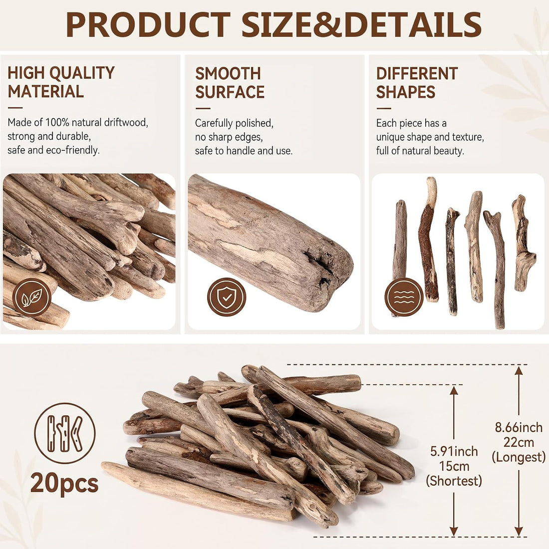 Novabright 20 Pcs Natural Driftwood Branches