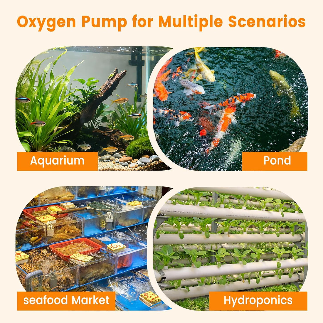 AQQA Aquarium Air Pump, 18W, 400GPH