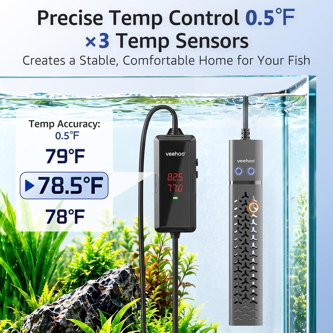 Veehoo 300W Aquarium Heater with 0.5℉ Temp-Control & Overheat