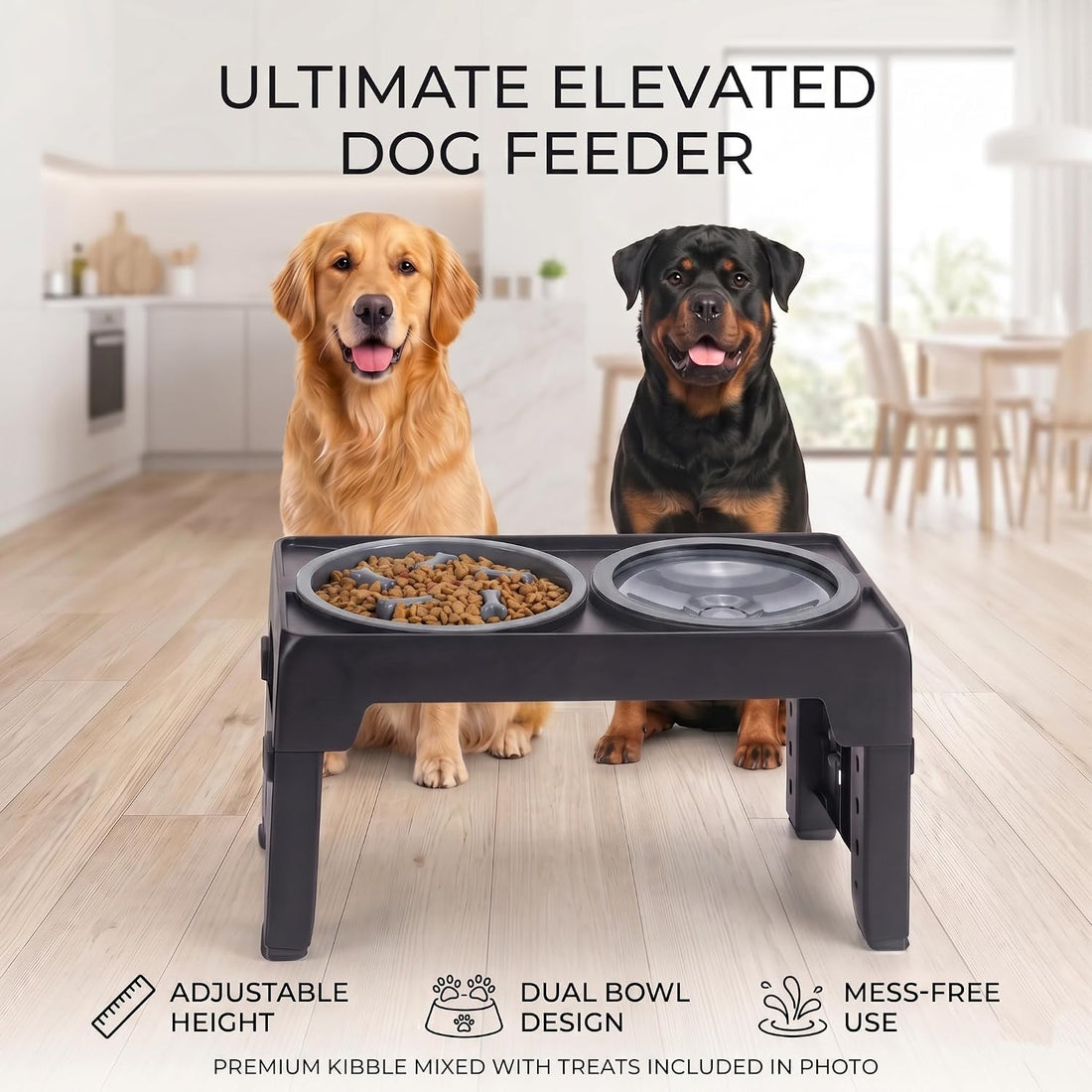 LALOBLUE Collapsible Dog Bowls Raised Elevated Adjust Stand