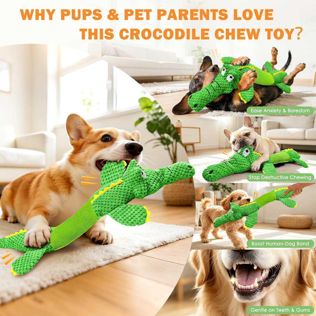 WOWBALA Dog Squeaky Toys Stretchable Crocodile for Interactive Tug